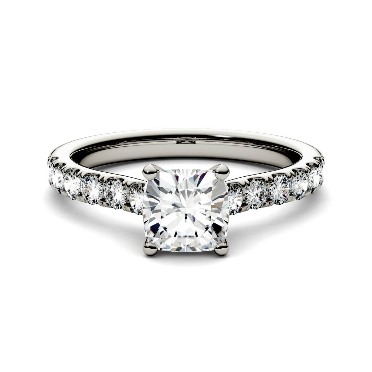 1.46 CTW DEW Cushion Moissanite Engagement Ring in 14K White Gold