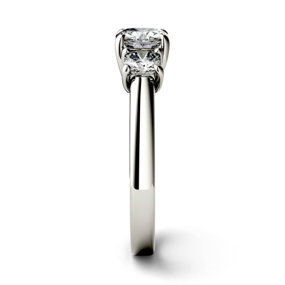 1.76 CTW DEW Cushion Moissanite Three-Stone Ring in 14K White Gold