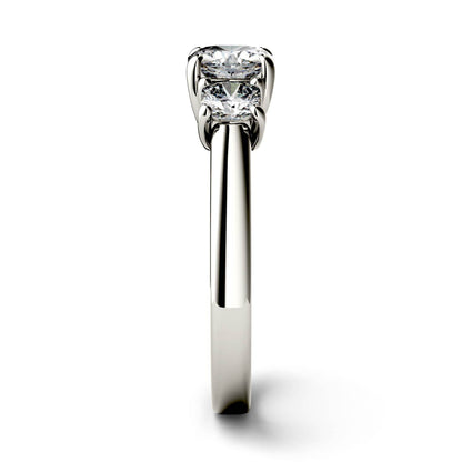 1.76 CTW DEW Cushion Moissanite Three-Stone Ring in 14K White Gold