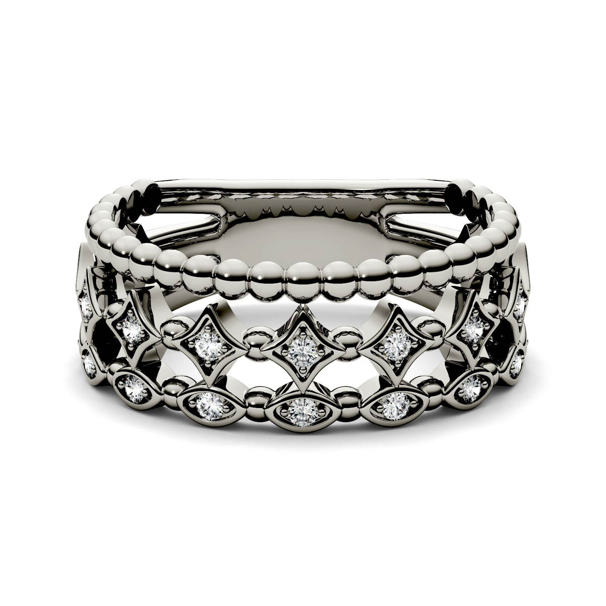 0.11 CTW DEW Triple Row Moissanite Stacker Ring in 14K White Gold