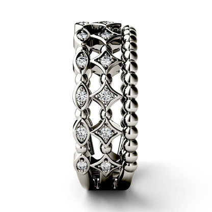 0.11 CTW DEW Triple Row Moissanite Stacker Ring in 14K White Gold