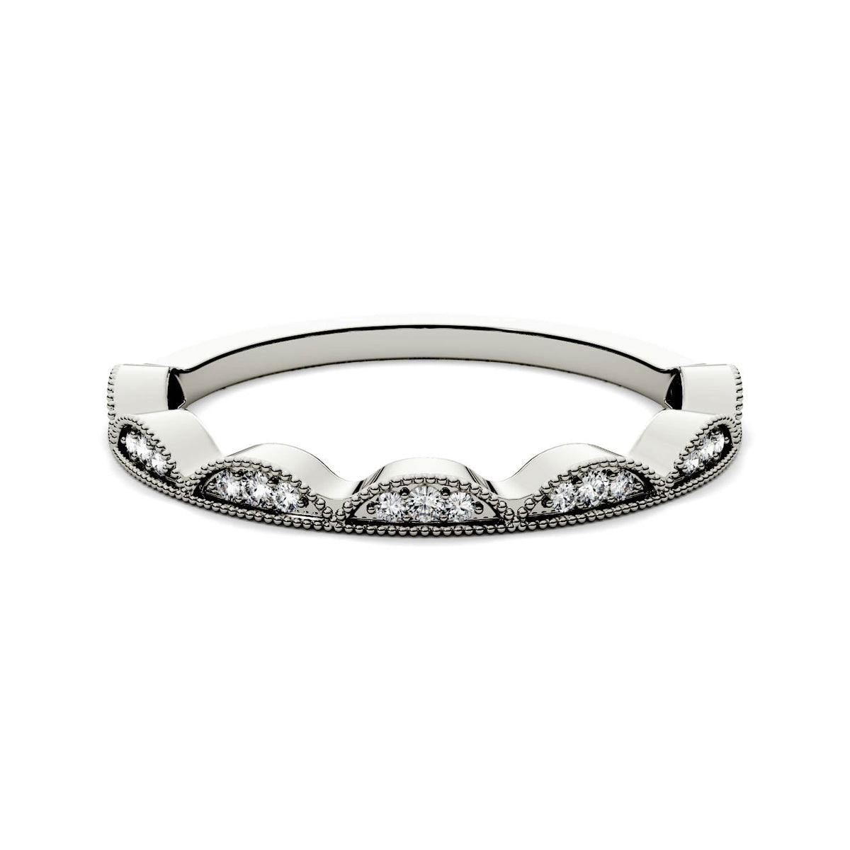 0.13 CTW DEW Moissanite Half Moon Stacker Band in 14K White Gold