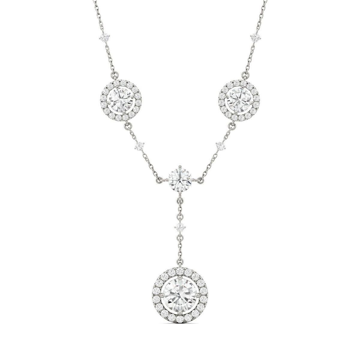 3.05 CTW DEW Round Moissanite Halo Lariat Necklace in 14K White Gold