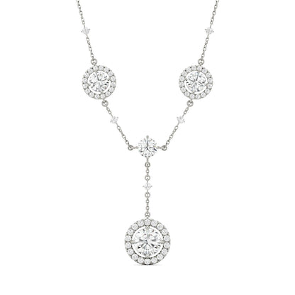 3.05 CTW DEW Round Moissanite Halo Lariat Necklace in 14K White Gold