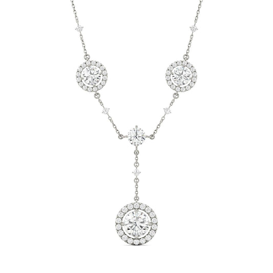 3.05 CTW DEW Round Moissanite Halo Lariat Necklace in 14K White Gold
