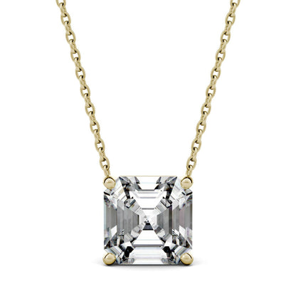 2.21 CTW DEW Asscher Moissanite Solitaire Pendant in 14K Yellow Gold
