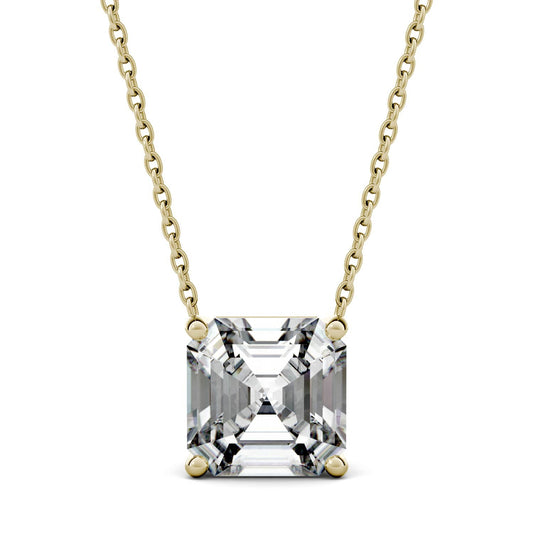 2.21 CTW DEW Asscher Moissanite Solitaire Pendant in 14K Yellow Gold