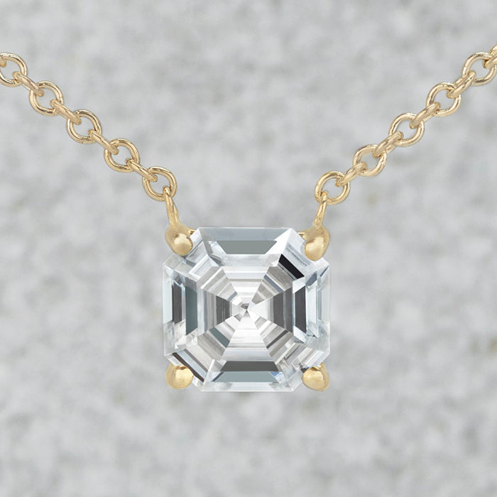 2.21 CTW DEW Asscher Moissanite Solitaire Pendant in 14K Yellow Gold