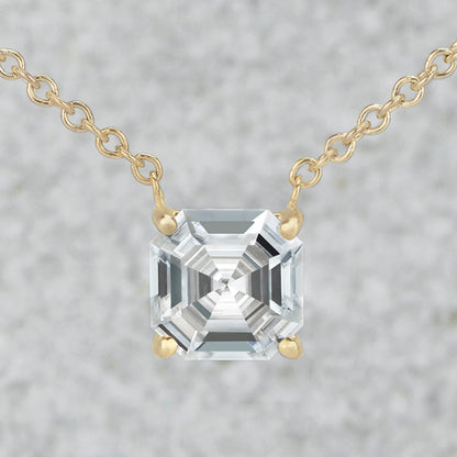 2.21 CTW DEW Asscher Moissanite Solitaire Pendant in 14K Yellow Gold