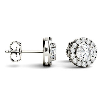 1.28 CTW DEW Round Moissanite Halo Studs in 14K White Gold