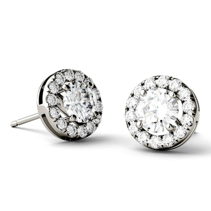 1.28 CTW DEW Round Moissanite Halo Studs in 14K White Gold