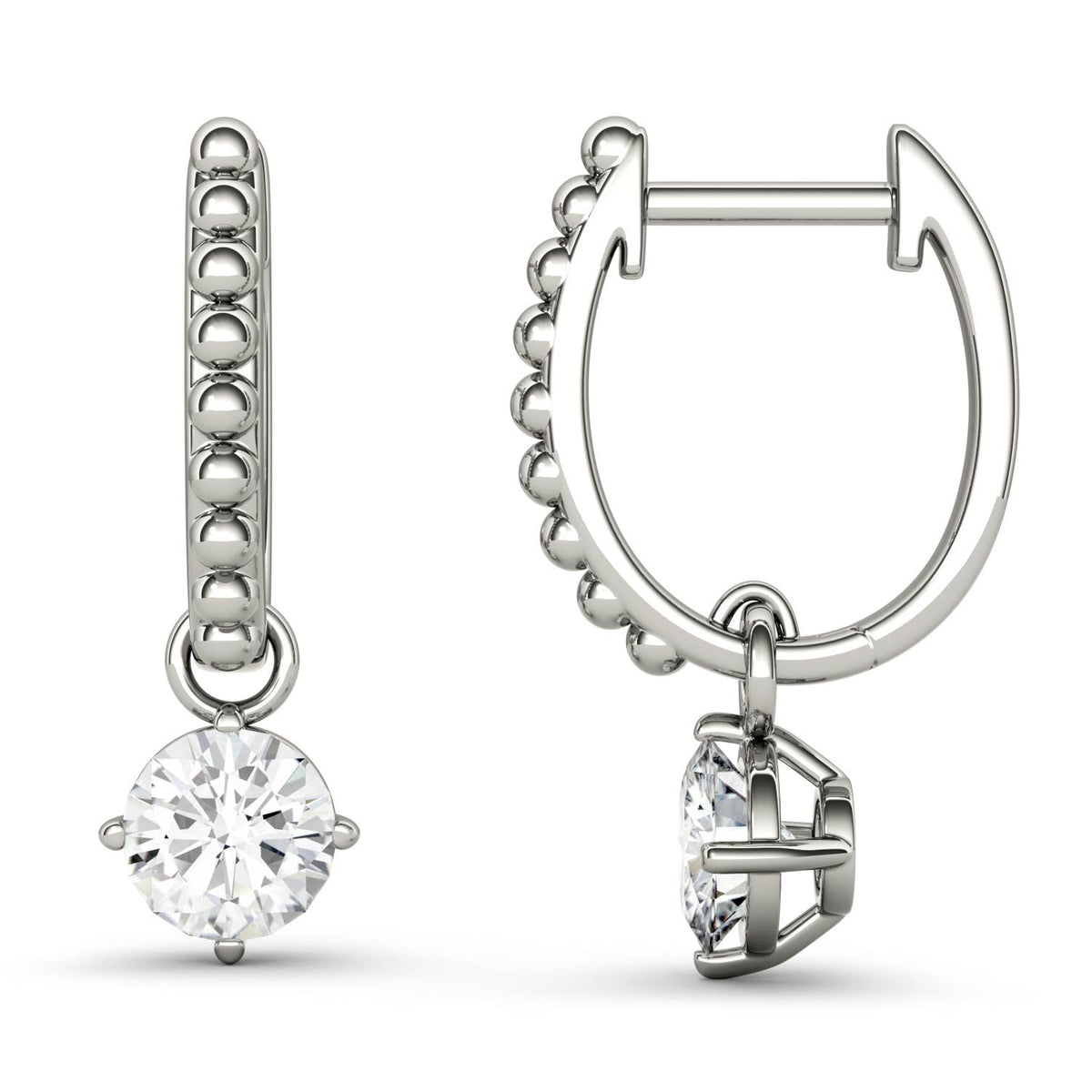 1.00 CTW DEW Round Moissanite Hoop Drop Earrings in 14K White Gold