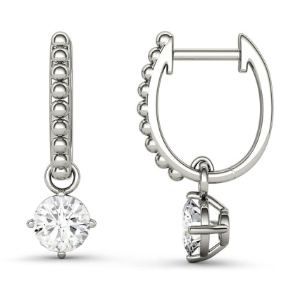 1 CTW DEW Round Moissanite Leverback Earrings in 14K White Gold