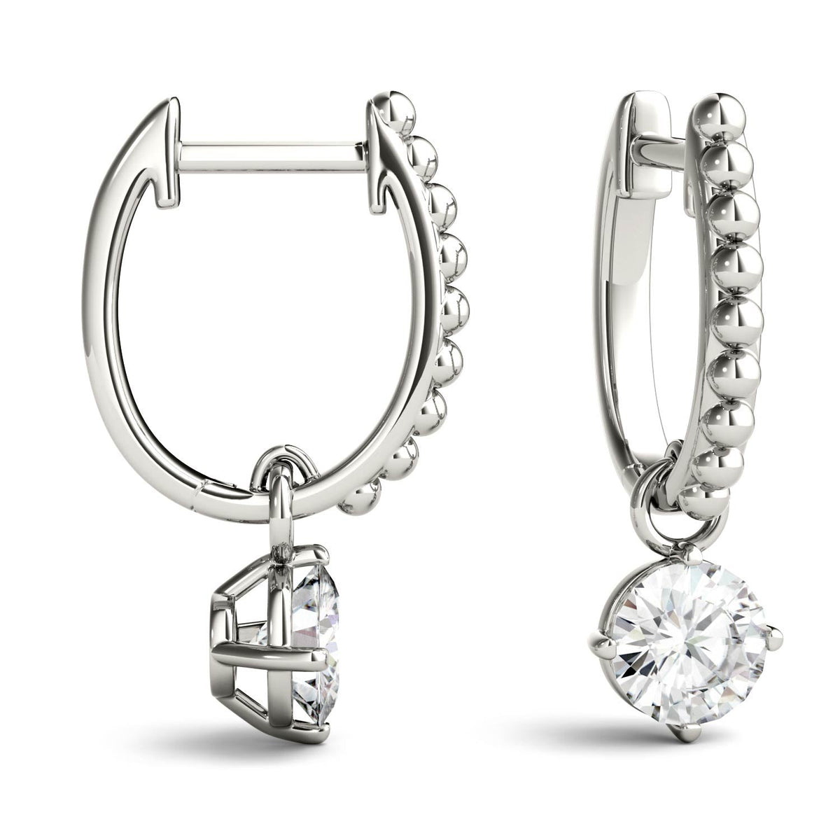 1 CTW DEW Round Moissanite Leverback Earrings in 14K White Gold