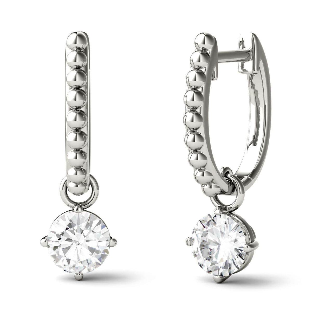 1 CTW DEW Round Moissanite Leverback Earrings in 14K White Gold