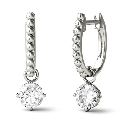 1 CTW DEW Round Moissanite Leverback Earrings in 14K White Gold