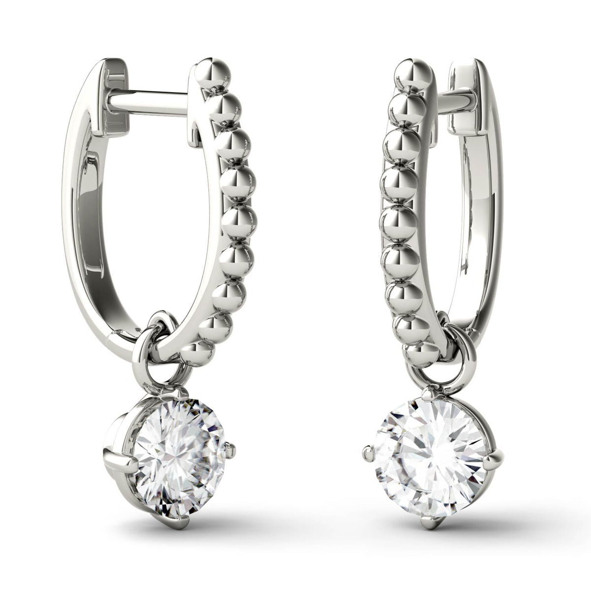 1 CTW DEW Round Moissanite Leverback Earrings in 14K White Gold