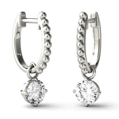 1 CTW DEW Round Moissanite Leverback Earrings in 14K White Gold