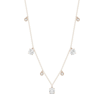 1.08 CTW DEW Round Moissanite Station Drop Necklace in 14K Rose Gold