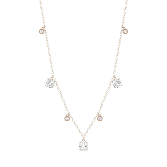 1.08 CTW DEW Round Moissanite Station Drop Necklace in 14K Rose Gold