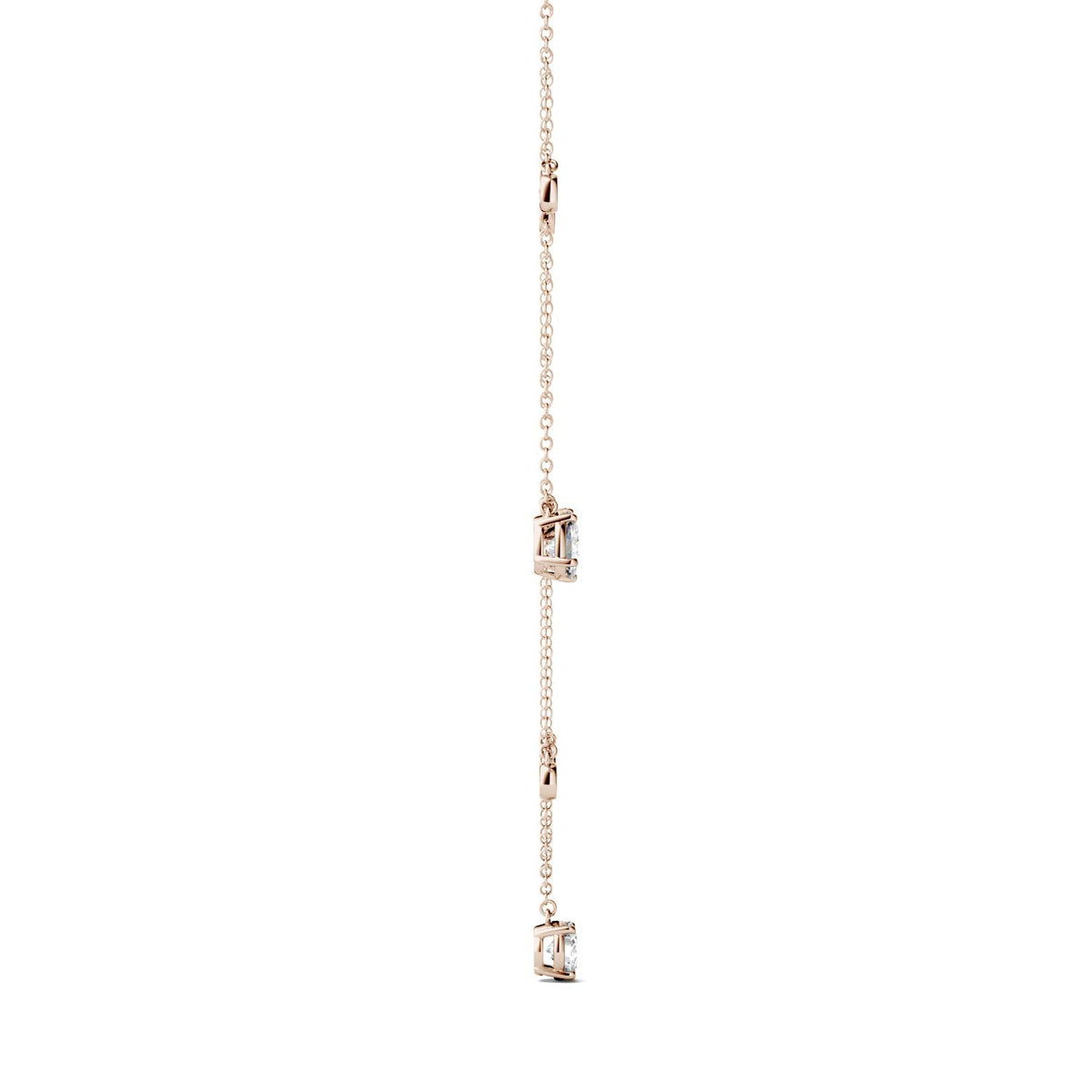 1.08 CTW DEW Round Moissanite Station Drop Necklace in 14K Rose Gold