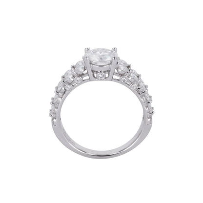 2.15 CTW DEW Round Moissanite Two-Row Engagement Ring in 14K White Gold