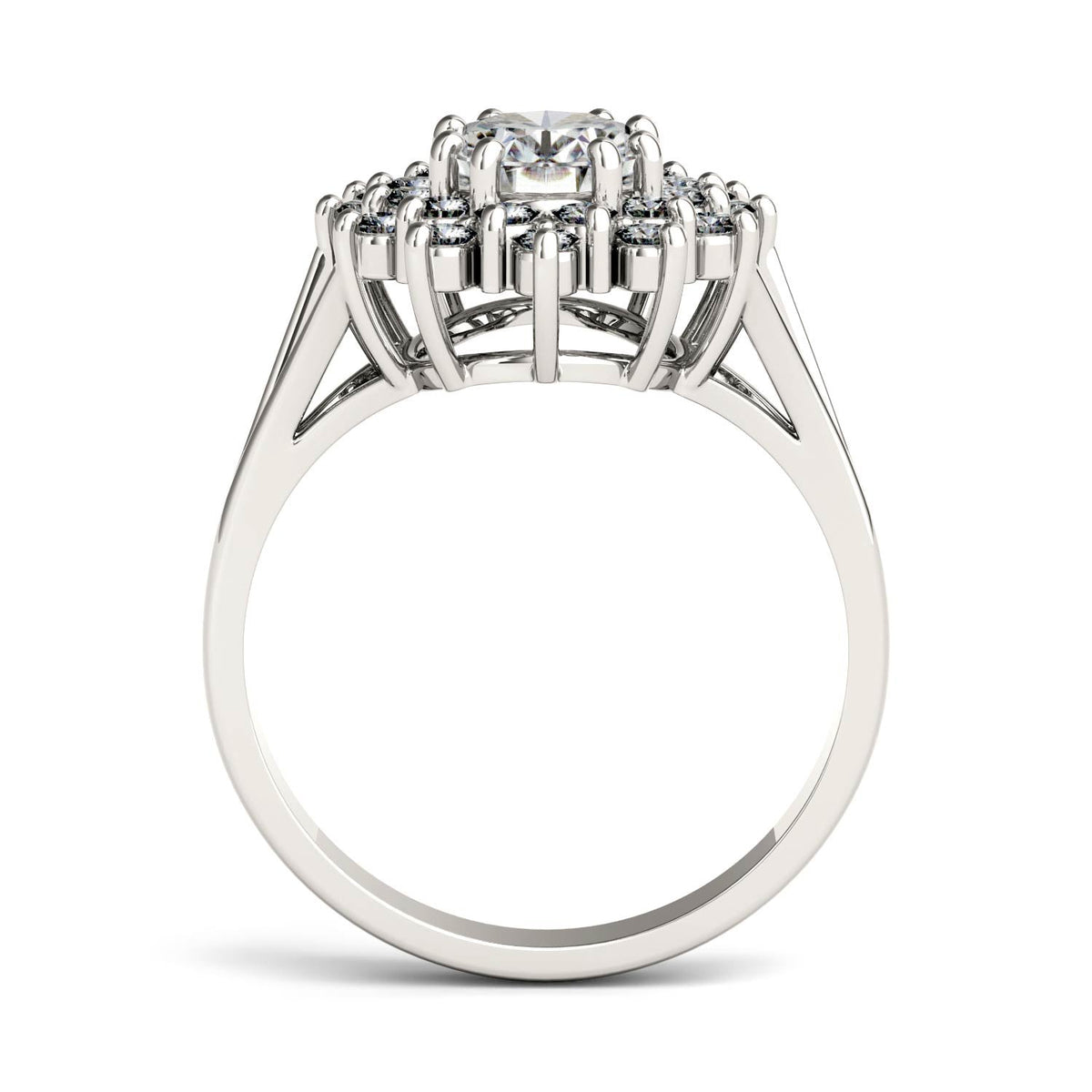 1.98 CTW DEW Oval Moissanite Floral Halo Ring in 14K White Gold