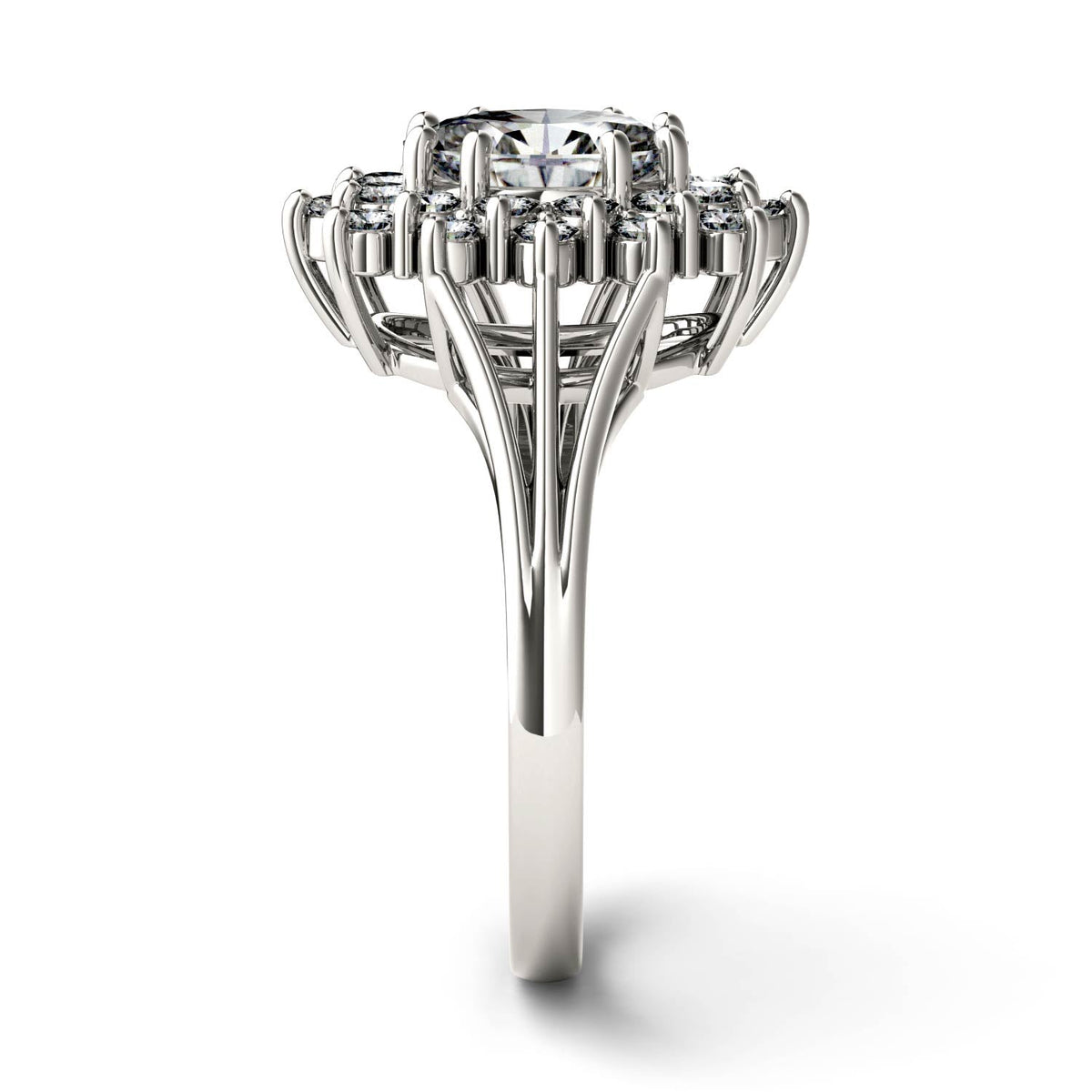 1.98 CTW DEW Oval Moissanite Floral Halo Ring in 14K White Gold