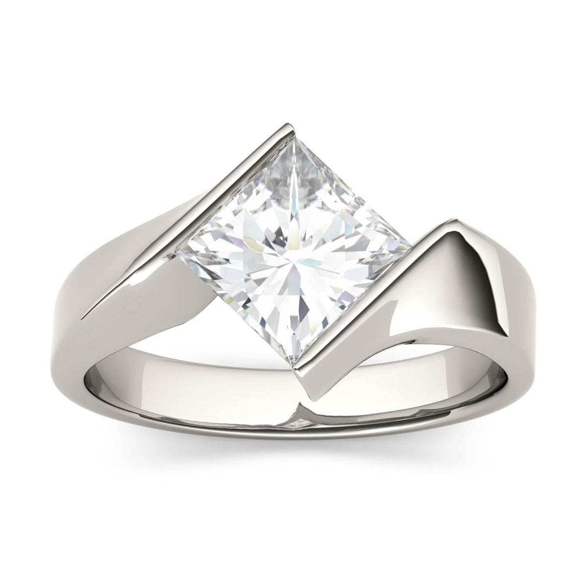 1.70 CTW DEW Square Moissanite Channel-Set Bypass Engagement Ring in 14K White Gold