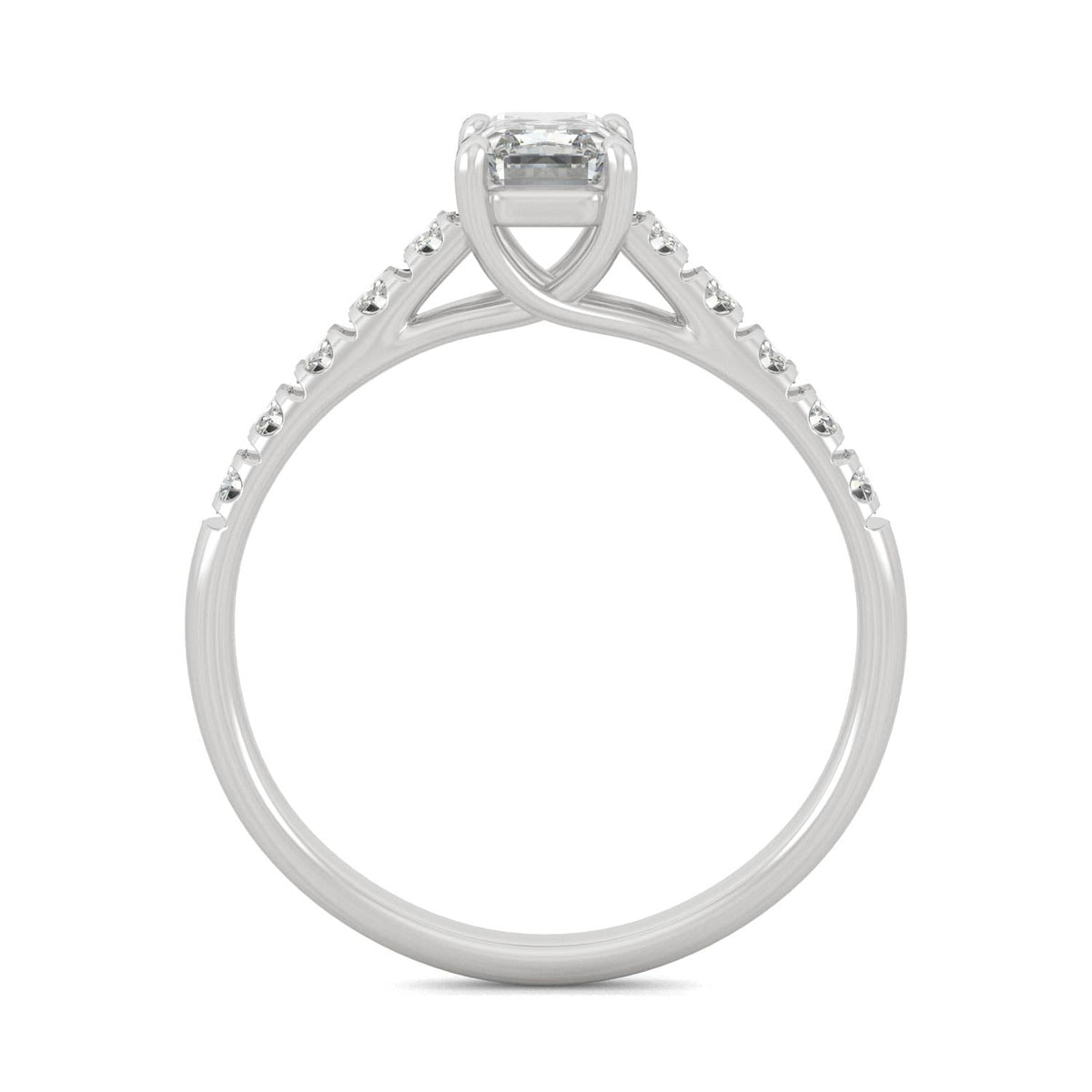 1.24 CTW DEW Emerald Moissanite Side-Stone Engagement Ring in 14K White Gold