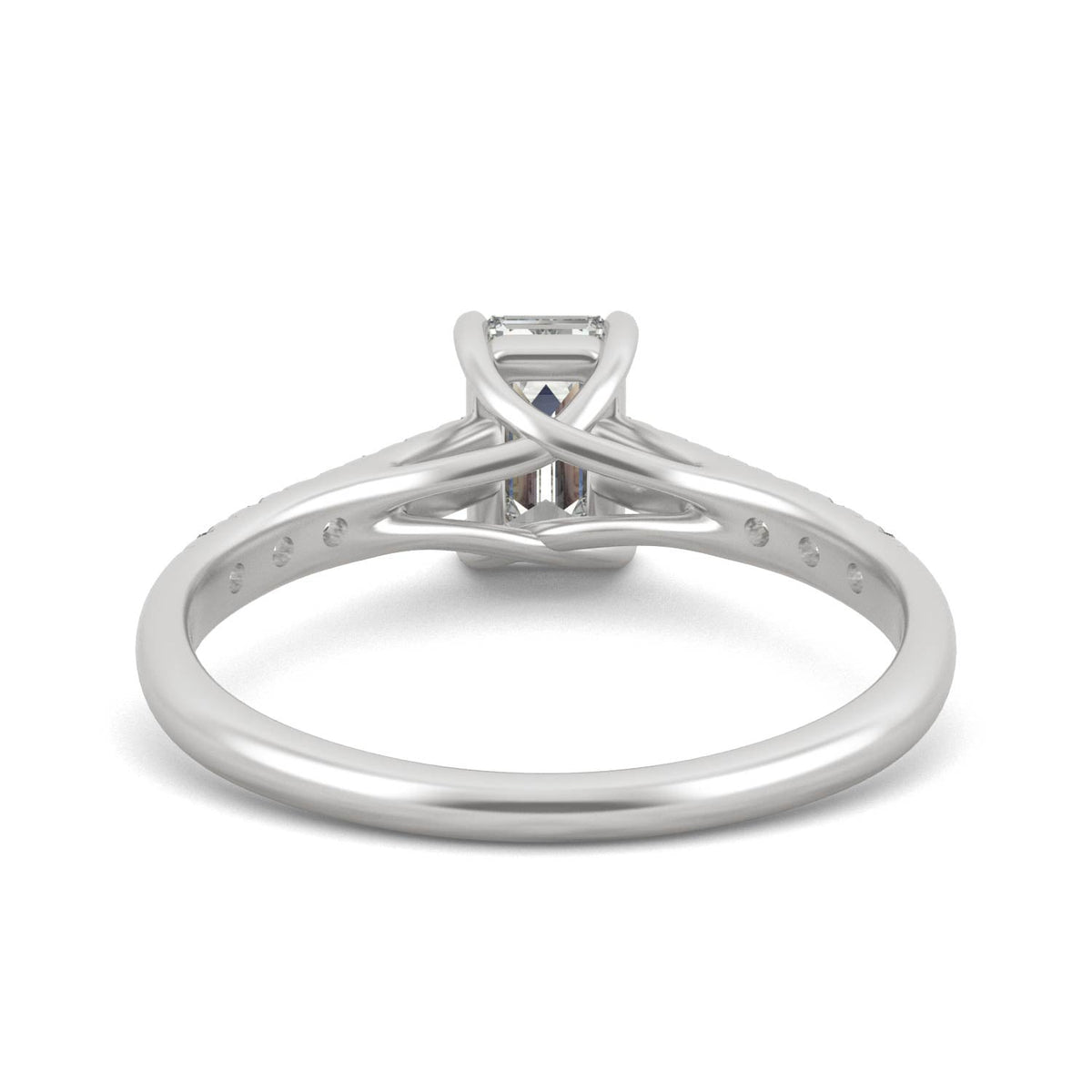 1.24 CTW DEW Emerald Moissanite Side-Stone Engagement Ring in 14K White Gold