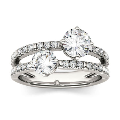 1.60 CTW DEW Round Moissanite Fashion Ring in 14K White Gold