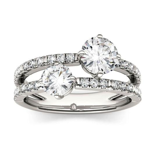 1.60 CTW DEW Round Moissanite Fashion Ring in 14K White Gold