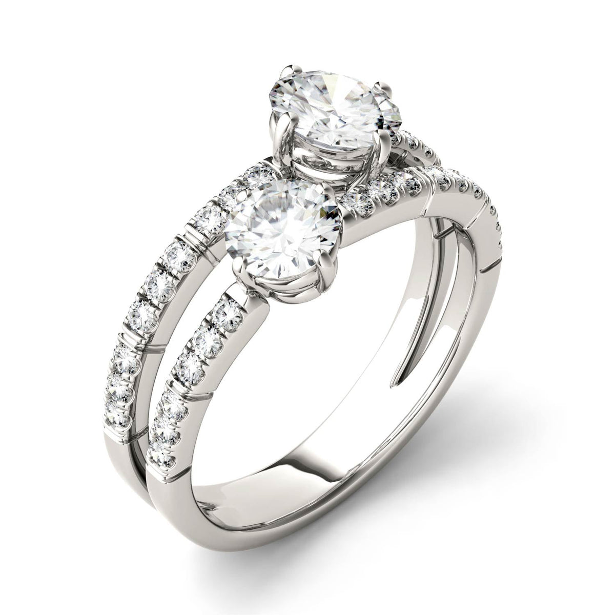 1.60 CTW DEW Round Moissanite Fashion Ring in 14K White Gold