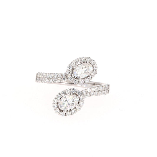 1.83 CTW DEW Oval Moissanite Two-Stone Bypass Ring in 14K White Gold
