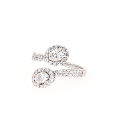 1.83 CTW DEW Oval Moissanite Two-Stone Bypass Ring in 14K White Gold