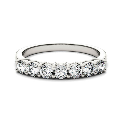 0.70 CTW DEW Round Moissanite Seven-Stone Anniversary Band in 14K White Gold