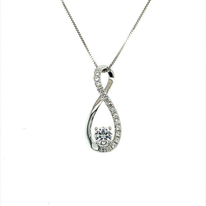 0.49 CTW DEW Round Moissanite Infinity Teardrop Pendant in 14K White Gold