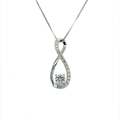 0.49 CTW DEW Round Moissanite Infinity Teardrop Pendant in 14K White Gold