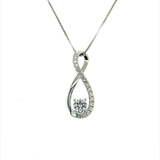 0.49 CTW DEW Round Moissanite Infinity Teardrop Pendant in 14K White Gold