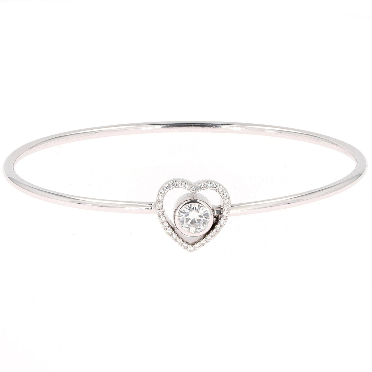 0.65 CTW DEW Moissanite Pave Heart Bangle Bracelet in 14K White Gold