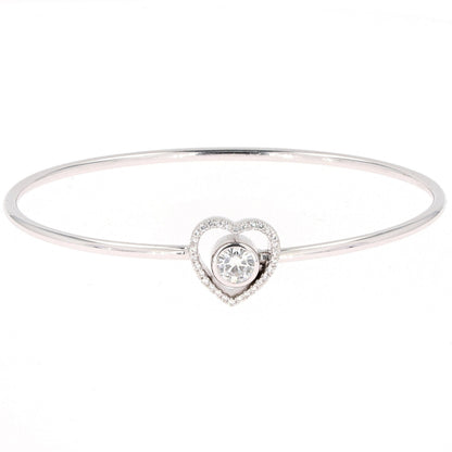 0.65 CTW DEW Moissanite Pave Heart Bangle Bracelet in 14K White Gold