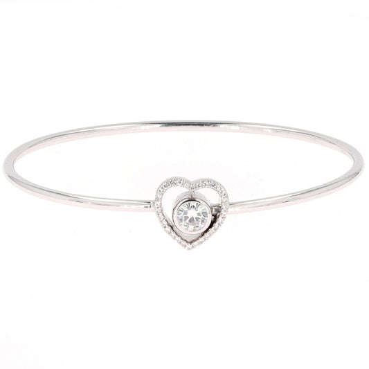 0.65 CTW DEW Moissanite Pave Heart Bangle Bracelet in 14K White Gold