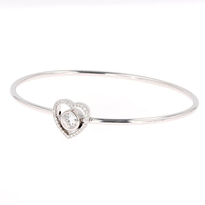 0.65 CTW DEW Moissanite Pave Heart Bangle Bracelet in 14K White Gold