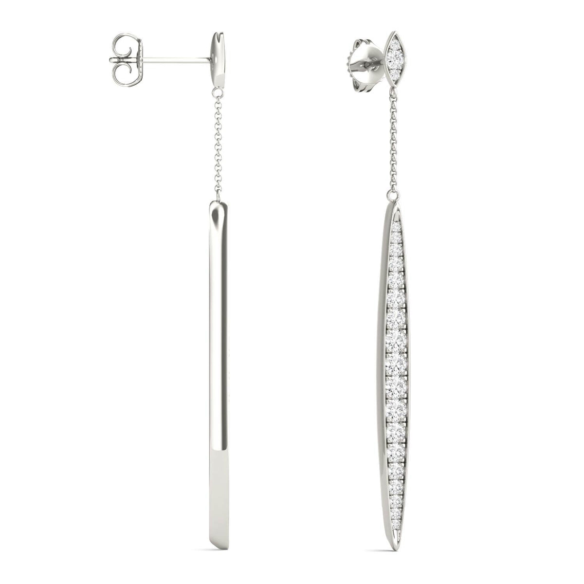 1.02 CTW DEW Round Moissanite Dangle Drop Earrings in 14K White Gold