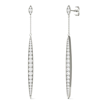 1.02 CTW DEW Round Moissanite Dangle Drop Earrings in 14K White Gold