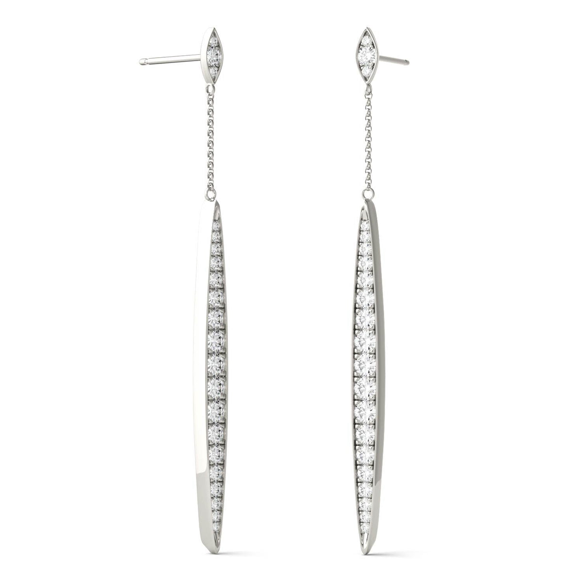 1.02 CTW DEW Round Moissanite Dangle Drop Earrings in 14K White Gold