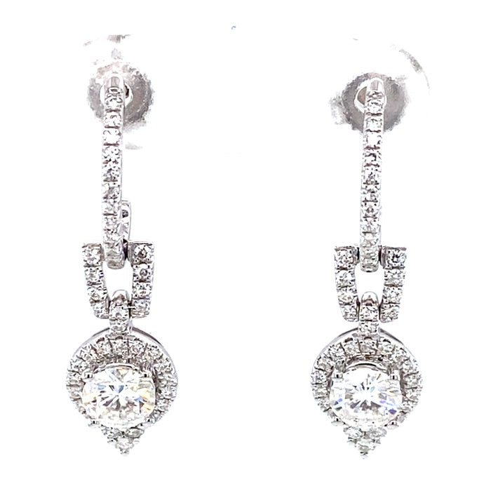 1.49 CTW DEW Moissanite Halo Drop Earrings in 14K White Gold