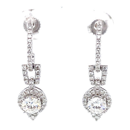 1.49 CTW DEW Moissanite Halo Drop Earrings in 14K White Gold