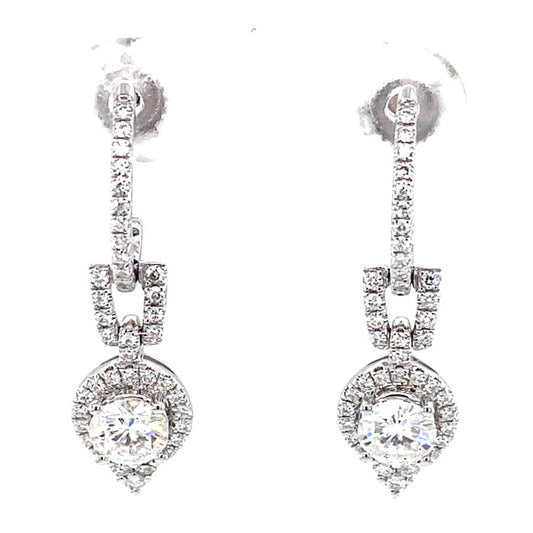 1.49 CTW DEW Moissanite Halo Drop Earrings in 14K White Gold